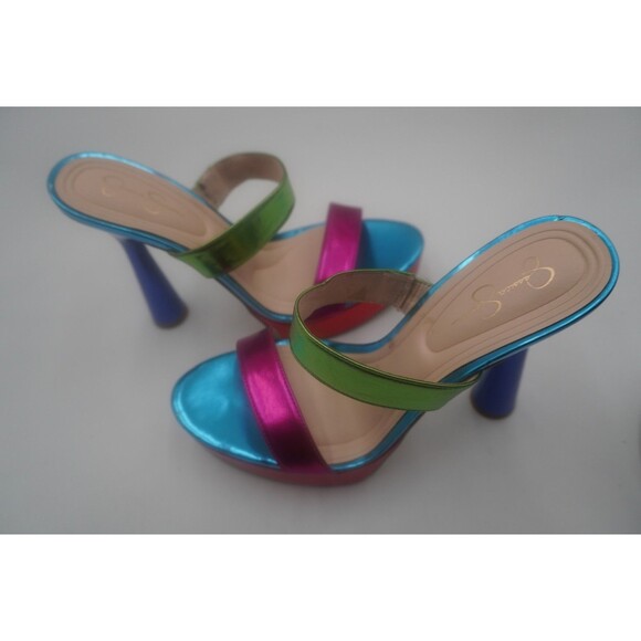 Jessica Simpson Sempira Metallic Rainbow Slip On Platform Block Heel Sandals 10 - Picture 16 of 16